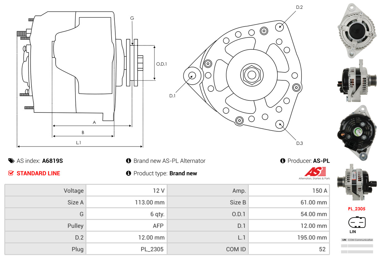 Alternator - A6819S AS-PL