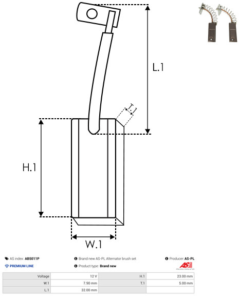Угольная щетка, генератор - AB5011P AS-PL