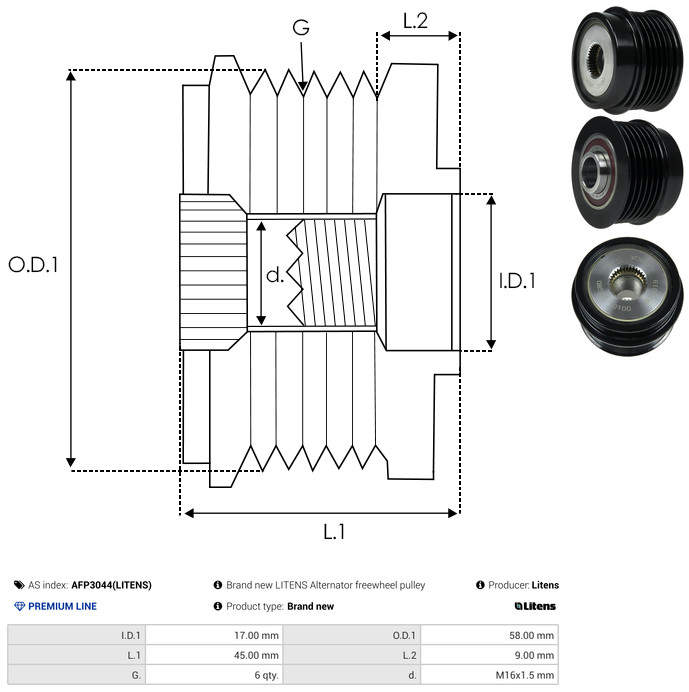 Alternator Freewheel Clutch - AFP3044(LITENS) AS-PL