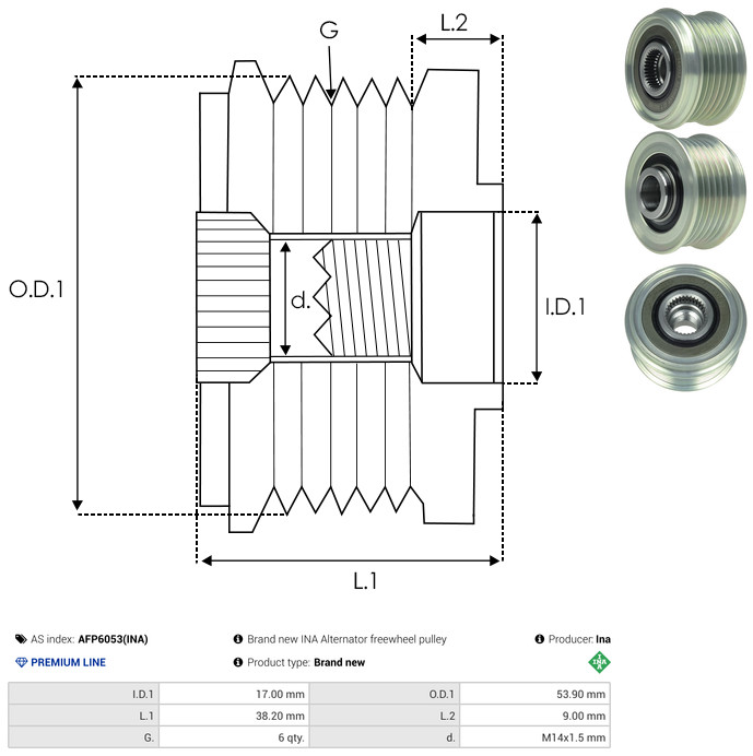 Alternator Freewheel Clutch - AFP6053(INA) AS-PL
