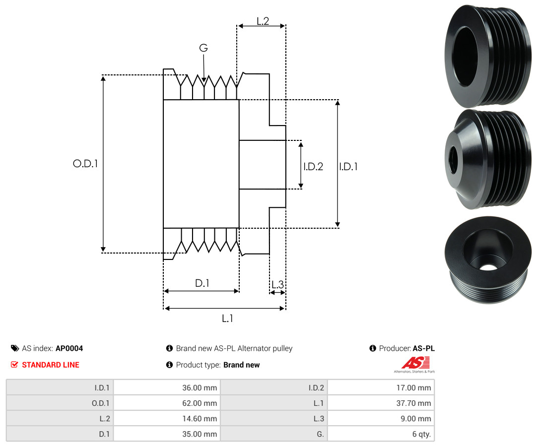 Pulley, alternator - AP0004 AS-PL