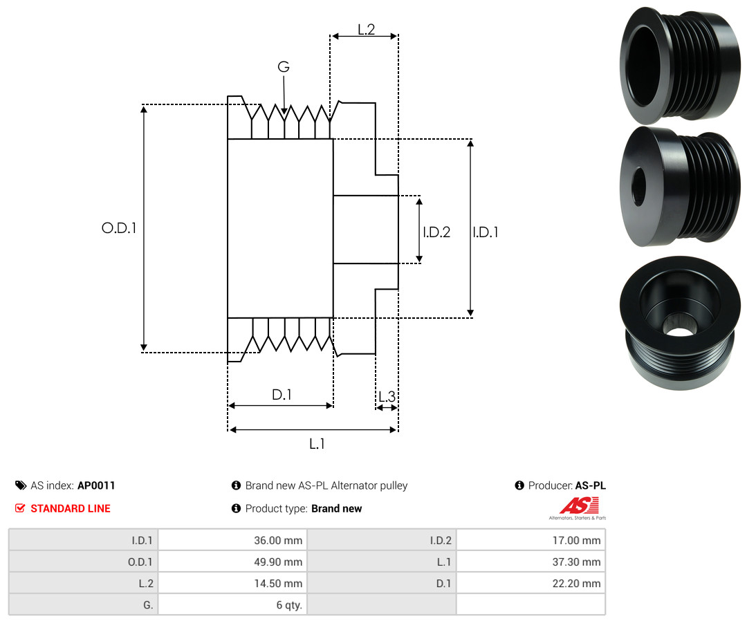 Puleggia cinghia, Alternatore - AP0011 AS-PL