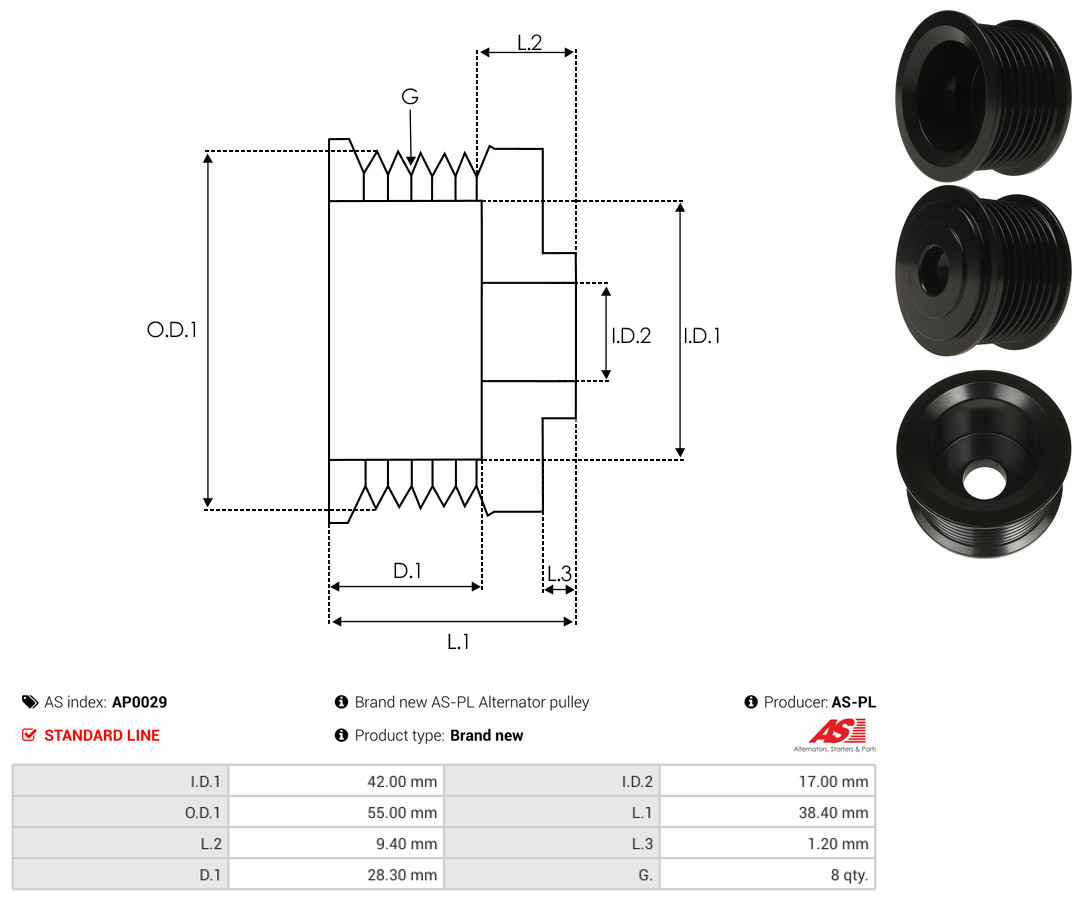 Pulley, alternator - AP0029 AS-PL