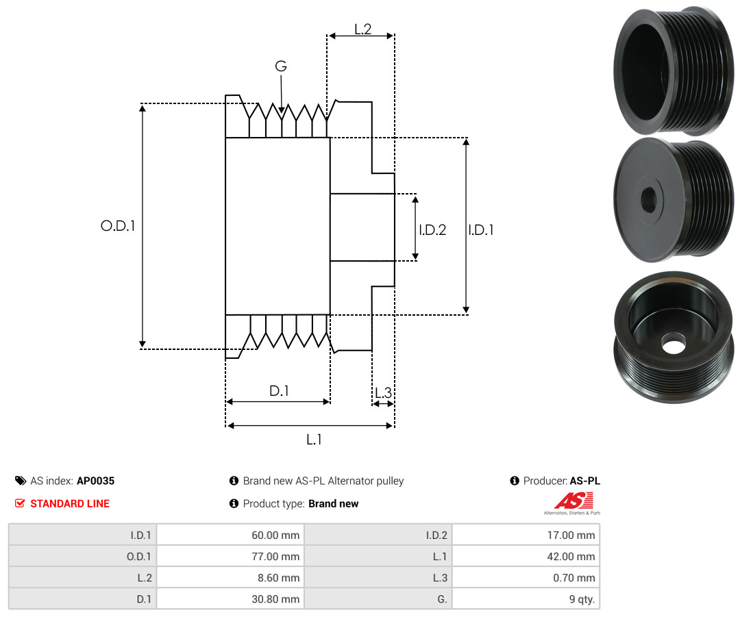 Pulley, alternator - AP0035 AS-PL