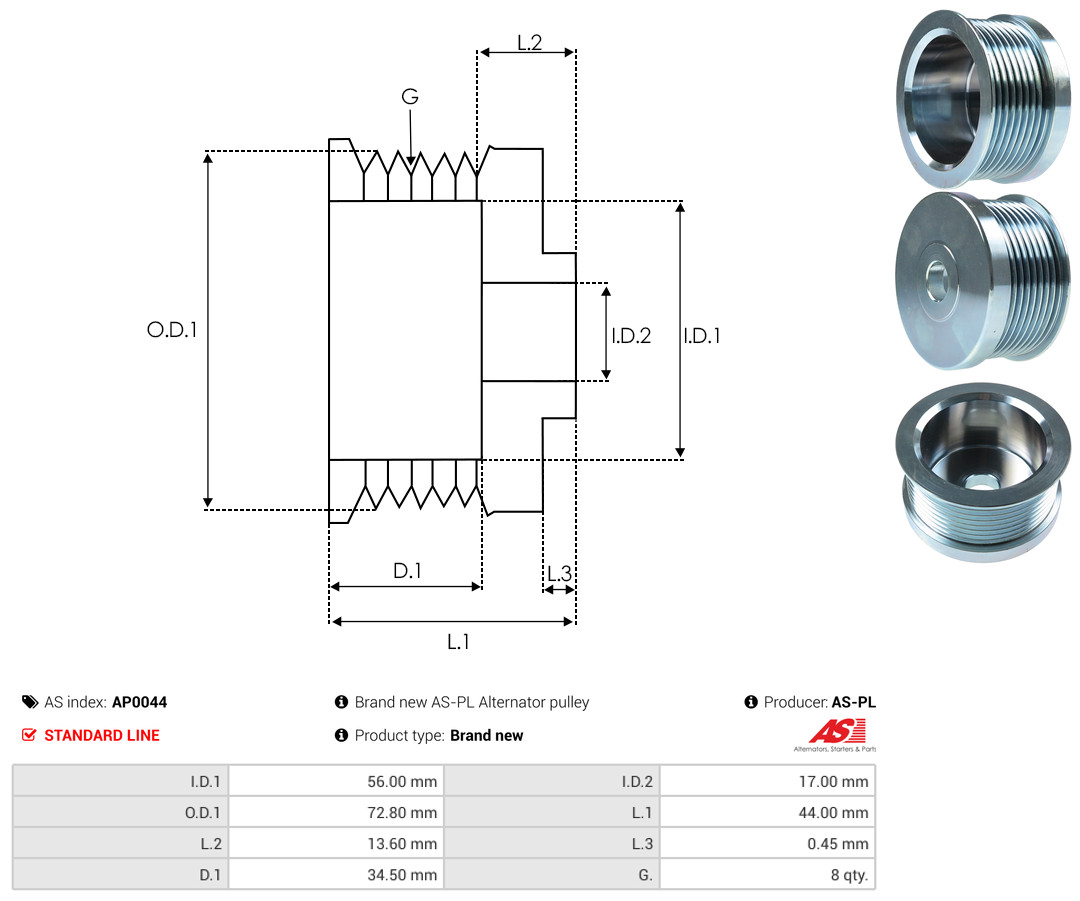 Pulley, alternator - AP0044 AS-PL