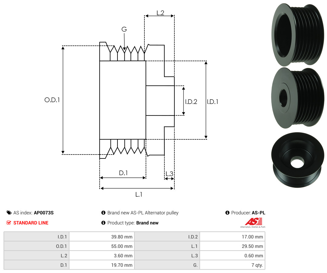 Riemenscheibe, Generator - AP0073S AS-PL