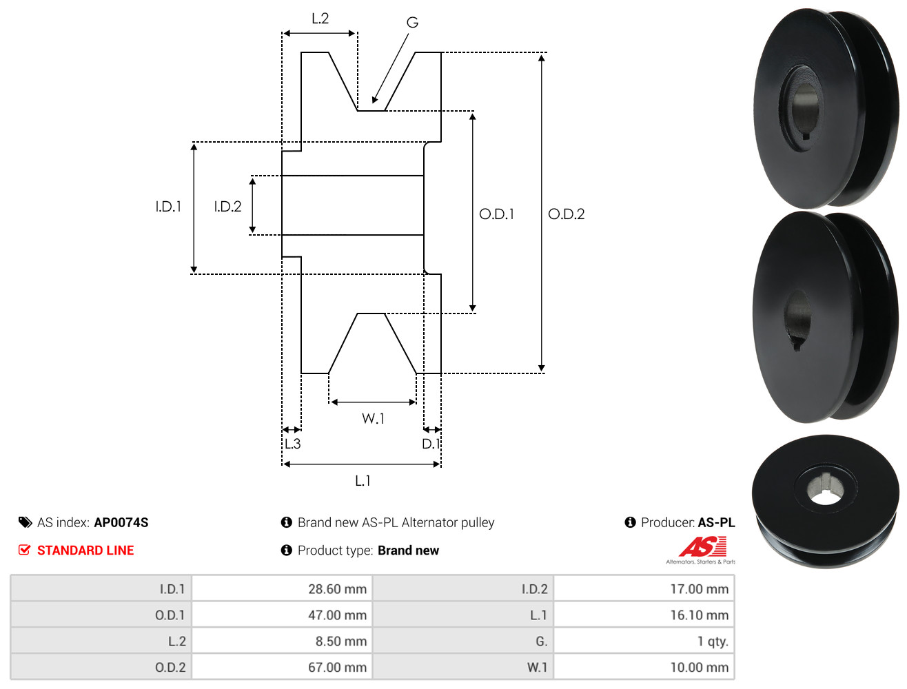 Puleggia cinghia, Alternatore - AP0074S AS-PL