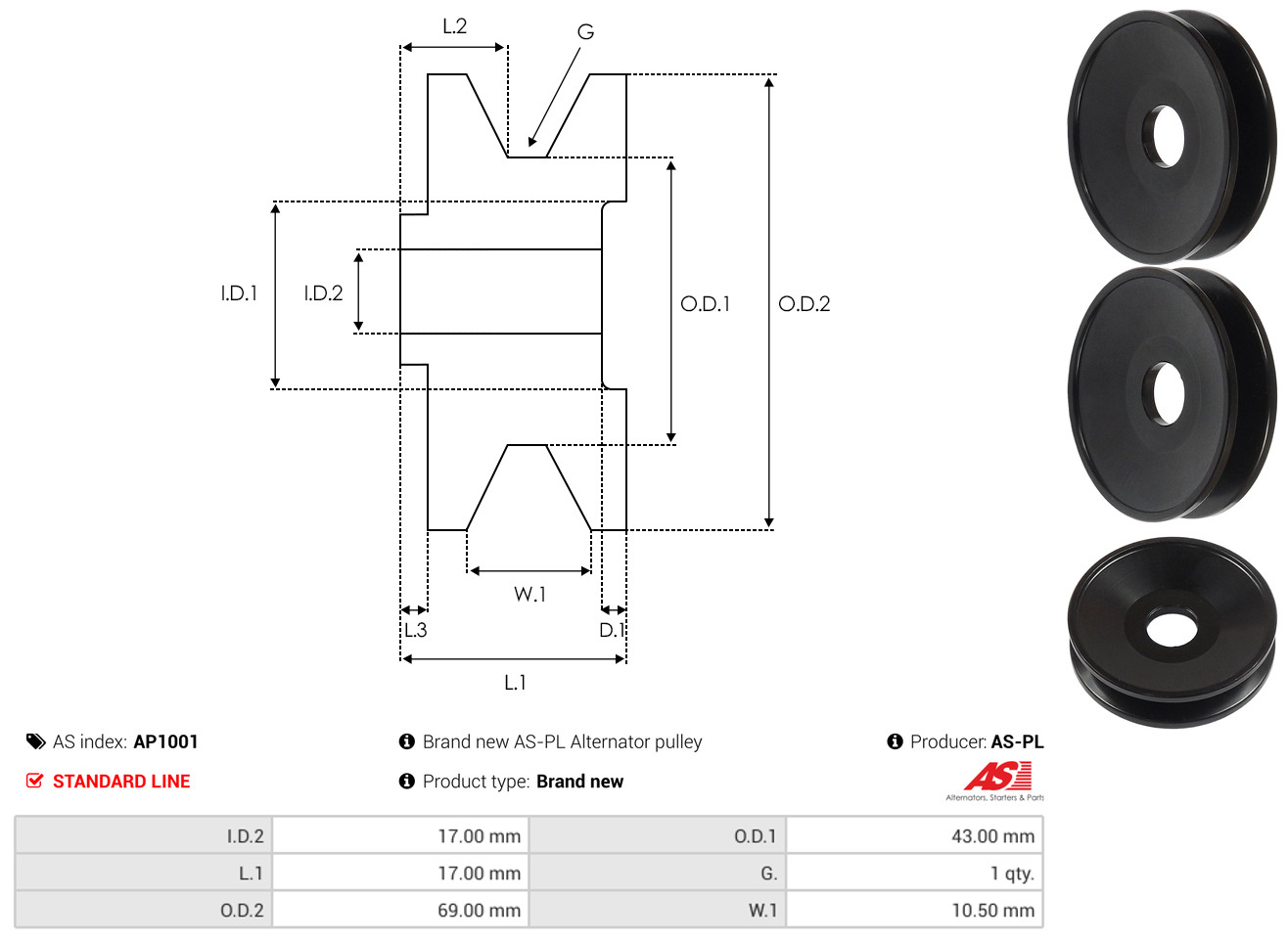 Pulley, alternator - AP1001 AS-PL