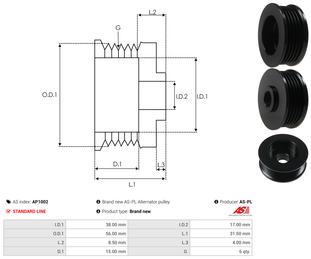 Pulley, alternator - AP1002 AS-PL