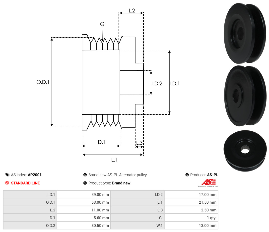 Pulley, alternator - AP2001 AS-PL