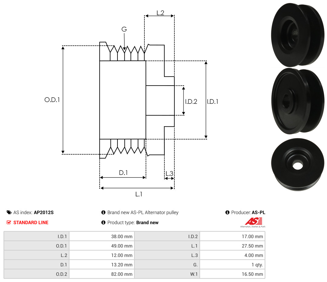 Pulley, alternator - AP2012S AS-PL
