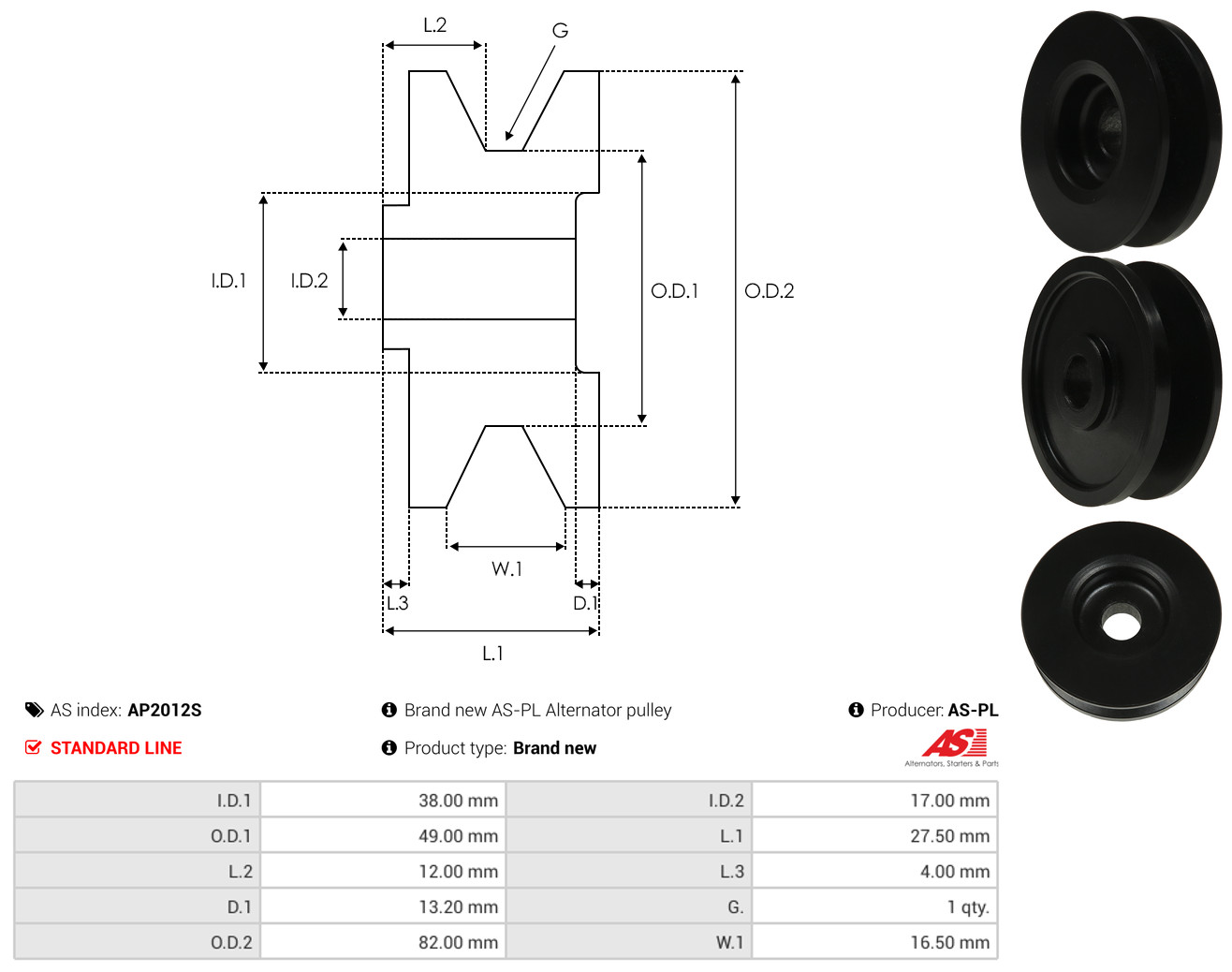 Pulley, alternator - AP2012S AS-PL