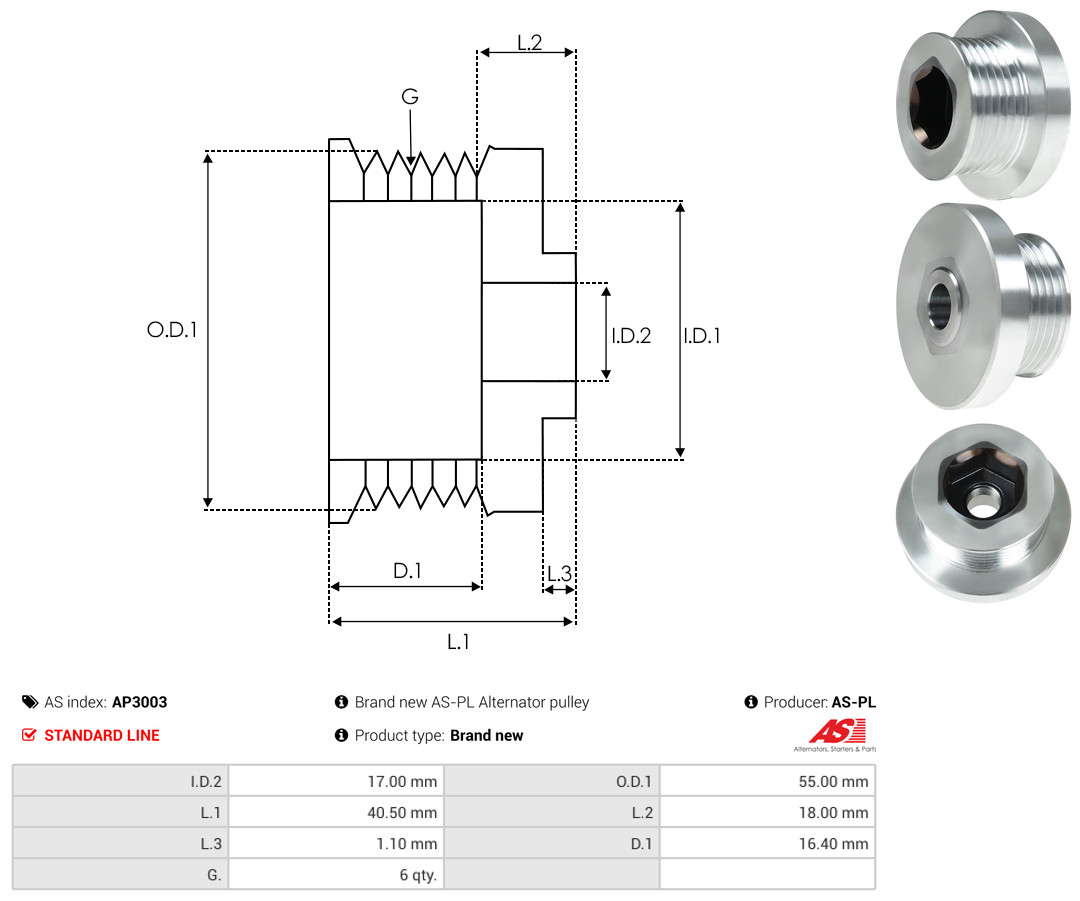 Pulley, alternator - AP3003 AS-PL