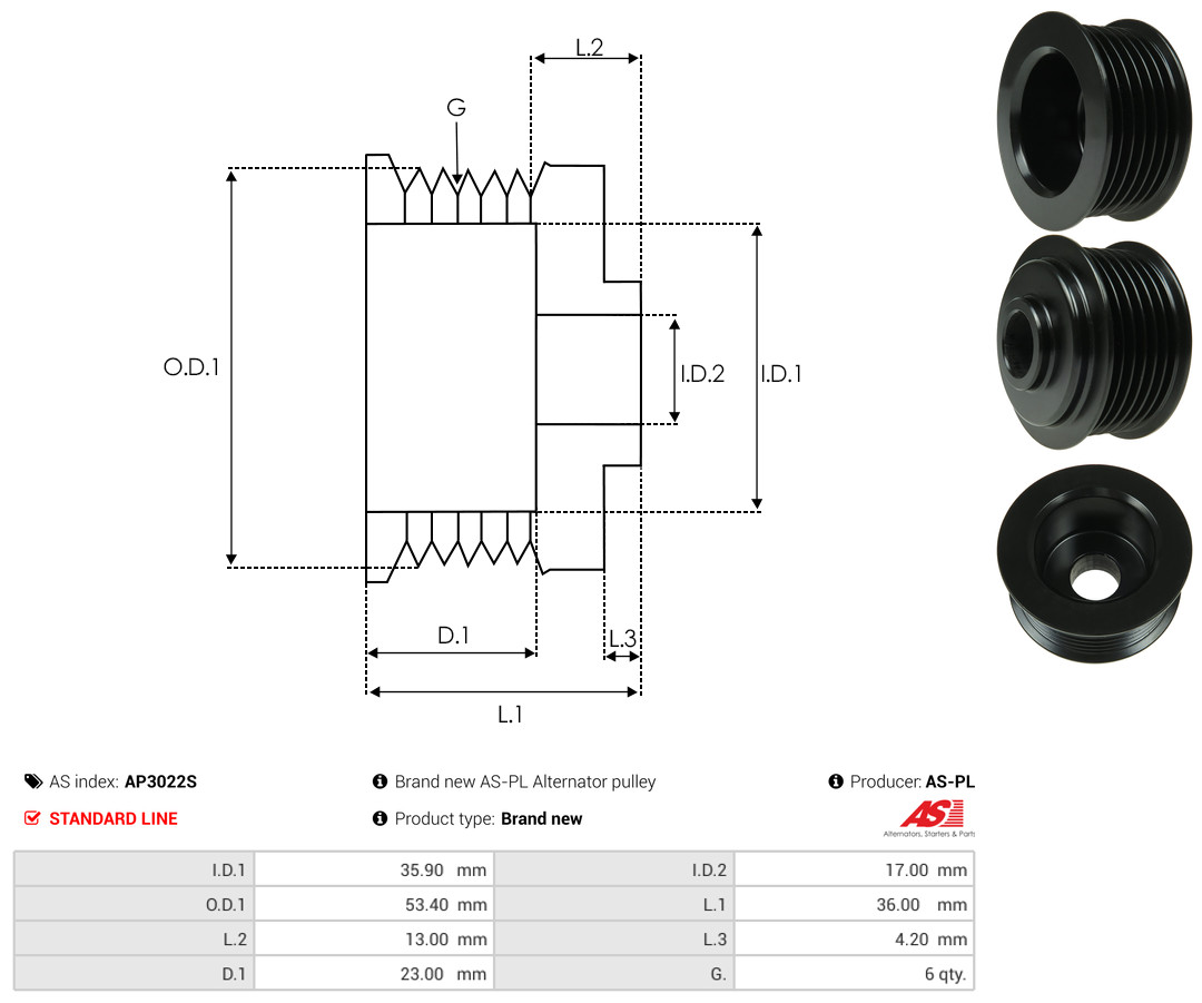 Ременный шкив, генератор - AP3022S AS-PL
