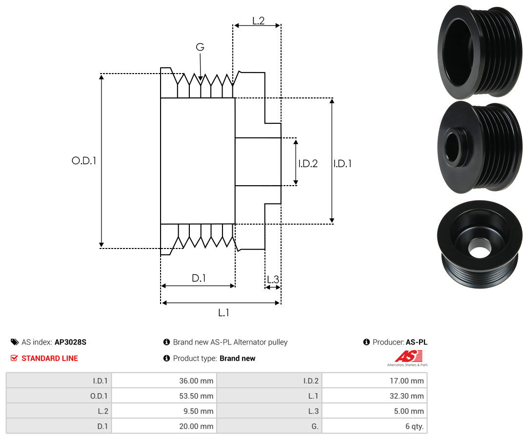 Ременный шкив, генератор - AP3028S AS-PL