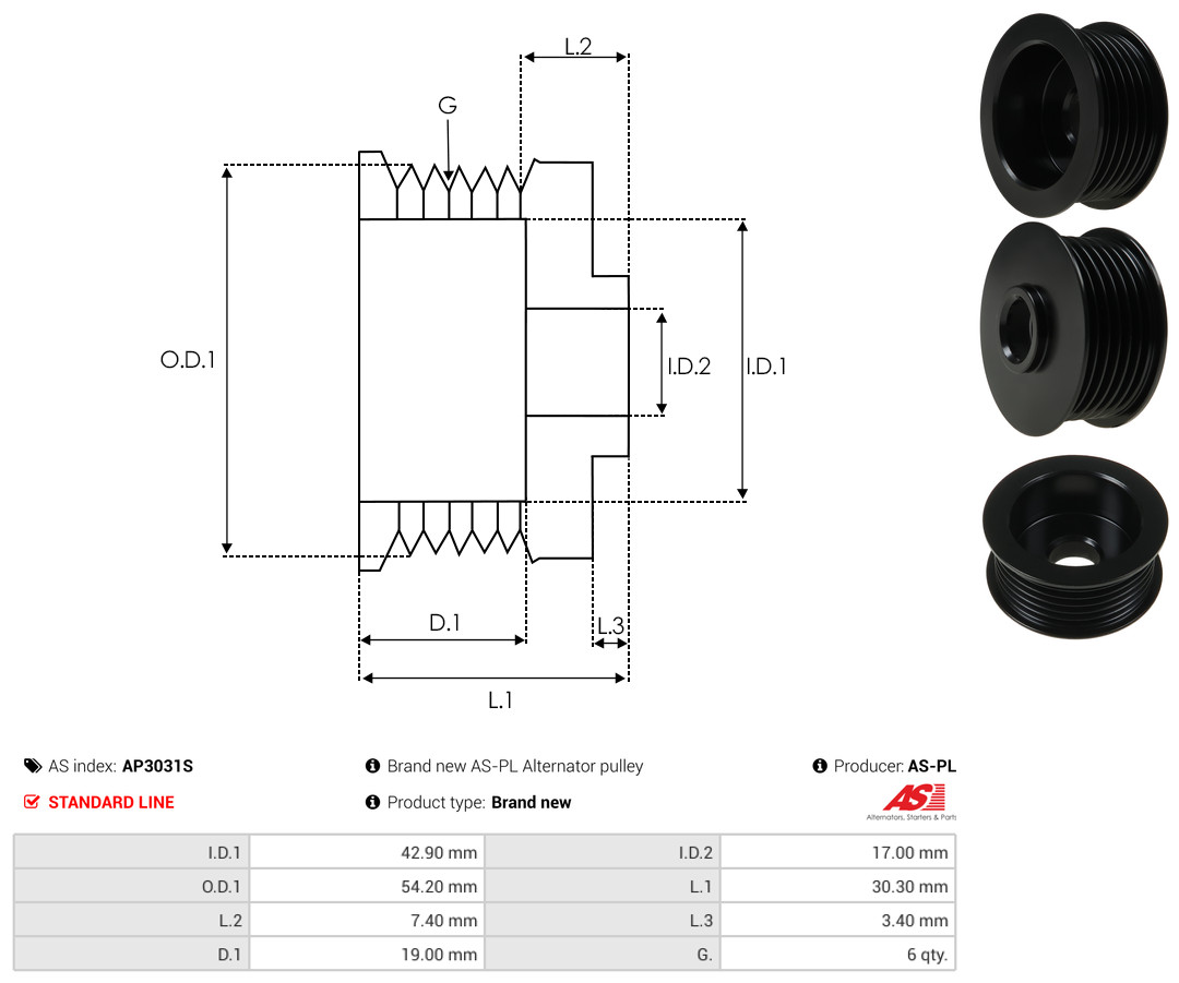 Ременный шкив, генератор - AP3031S AS-PL