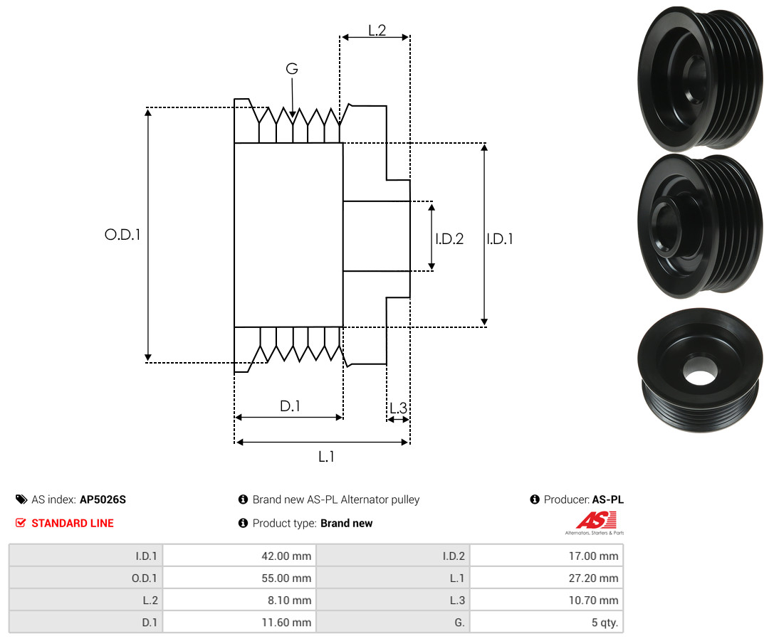 Ременный шкив, генератор - AP5026S AS-PL
