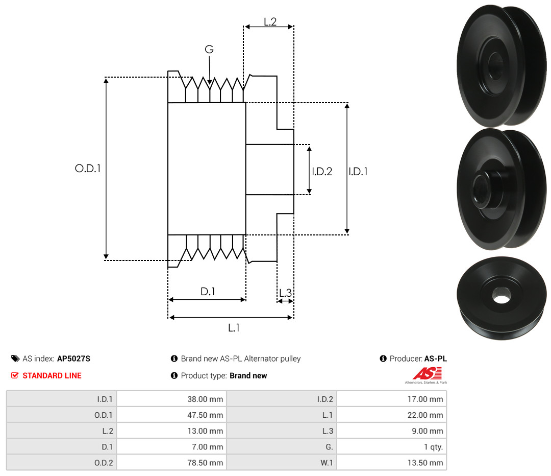 Ременный шкив, генератор - AP5027S AS-PL