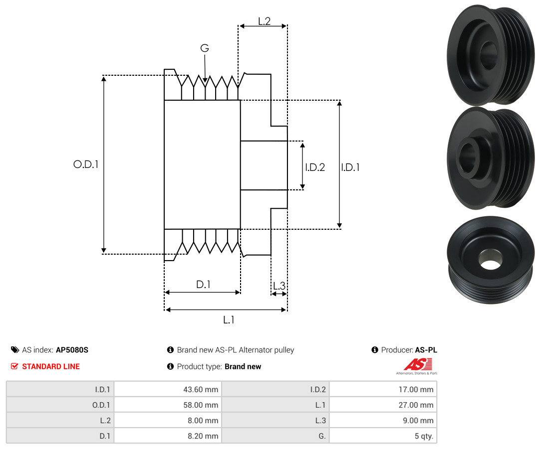 Freewheel Gear, starter - SD9018 AS-PL