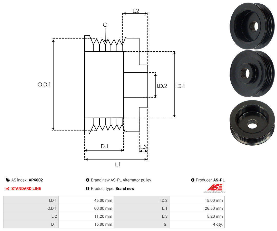 Pulley, alternator - AP6002 AS-PL