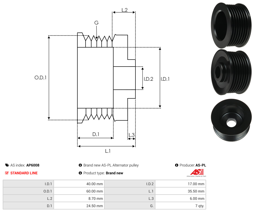 Pulley, alternator - AP6008 AS-PL