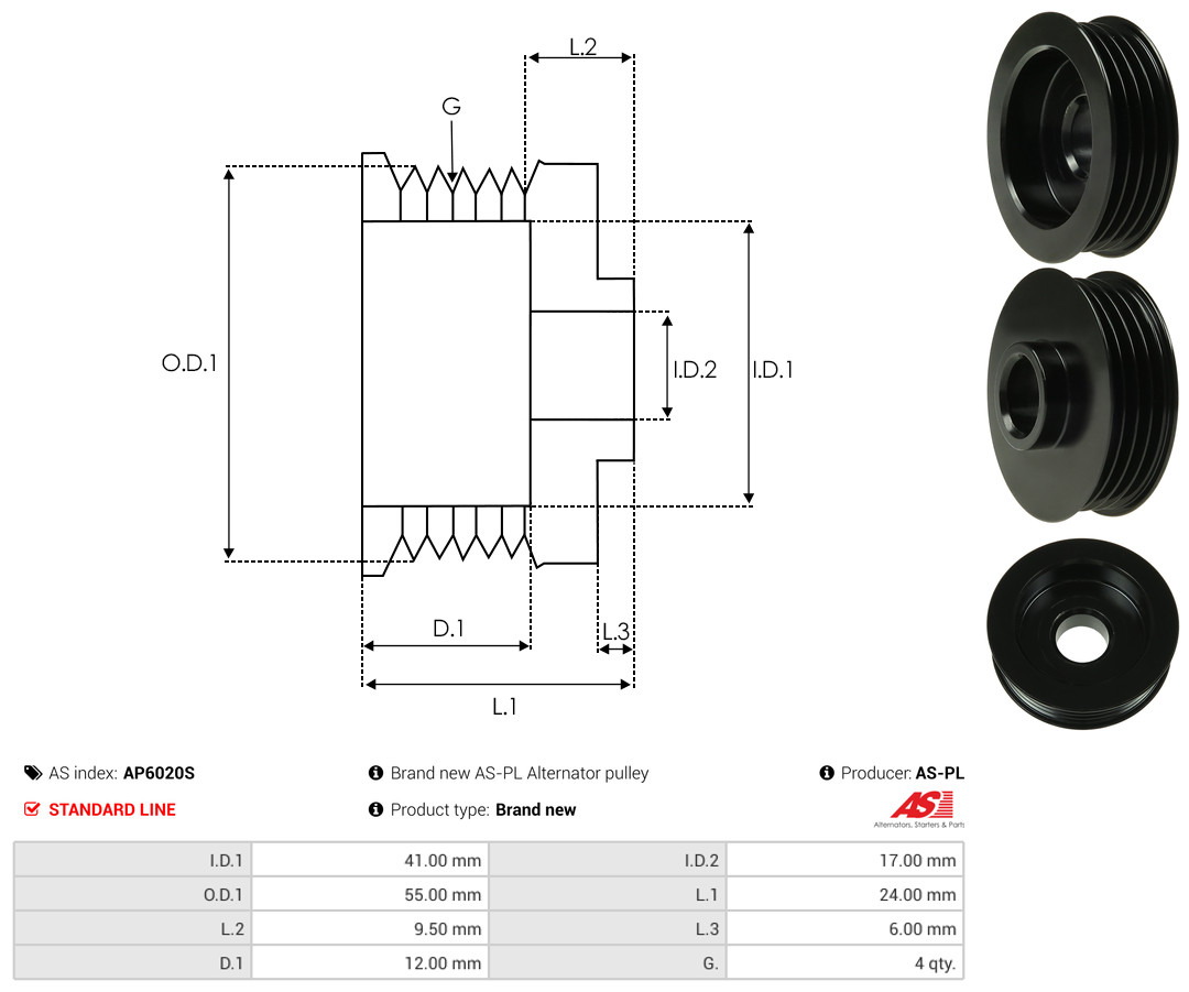Ременный шкив, генератор - AP6020S AS-PL