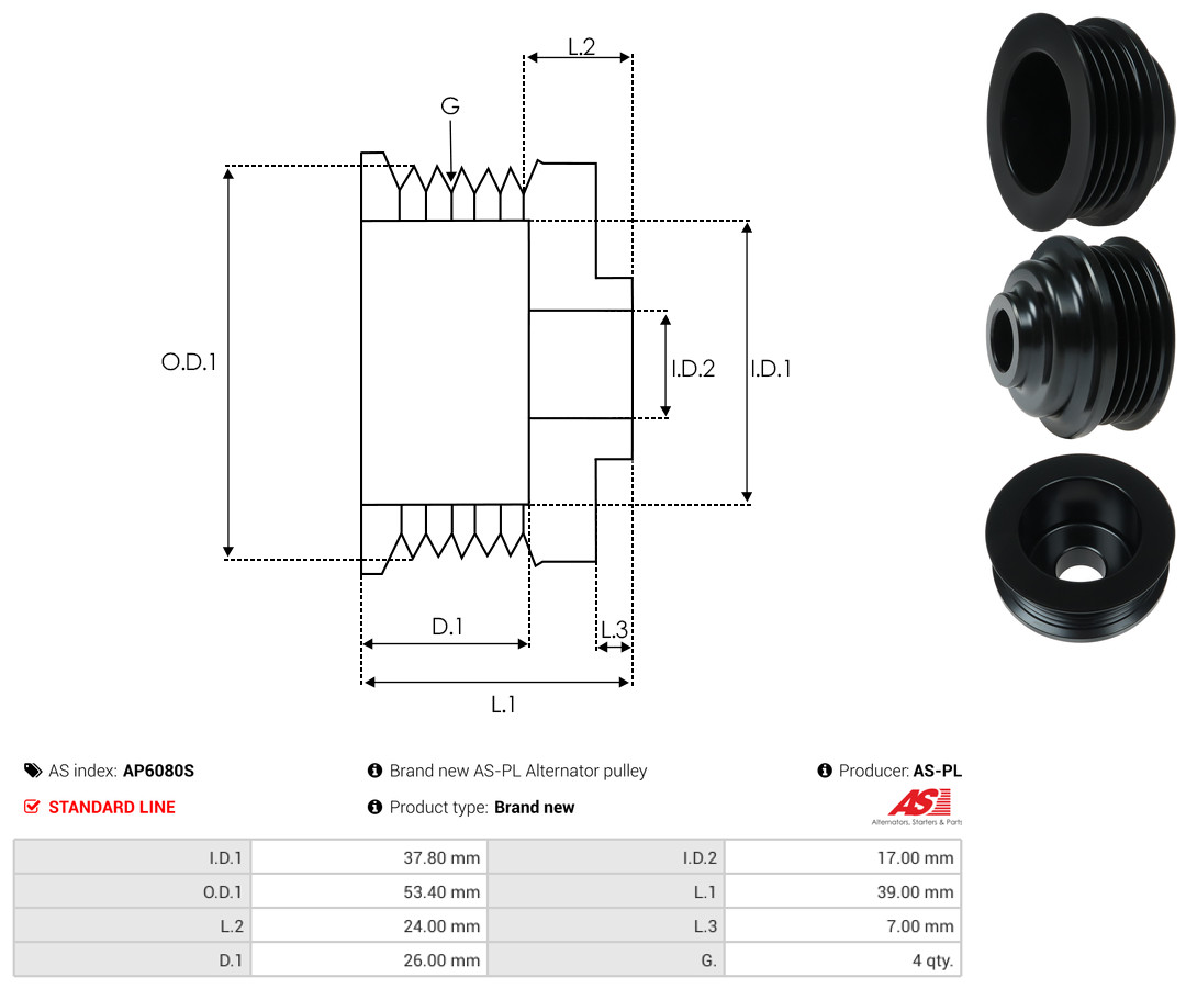 Ременный шкив, генератор - AP6080S AS-PL