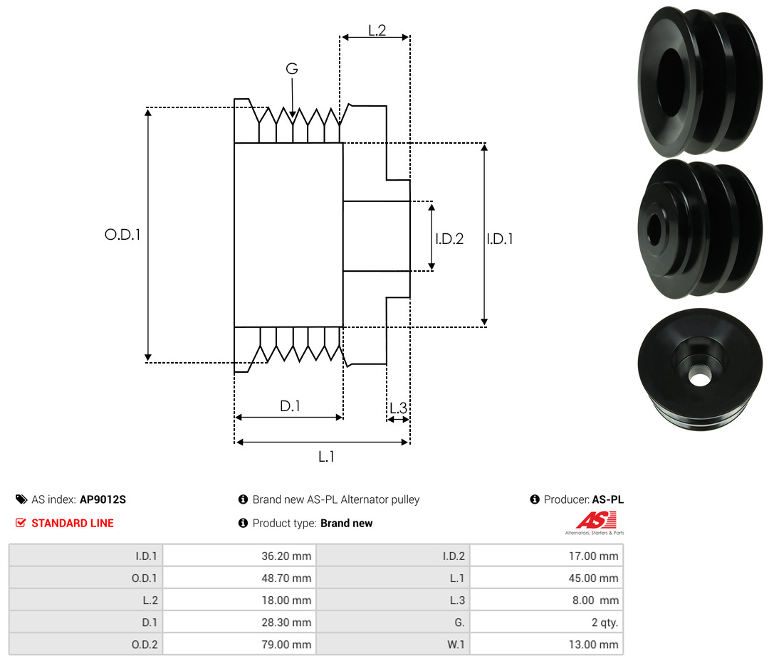 Pulley, alternator - AP9012S AS-PL