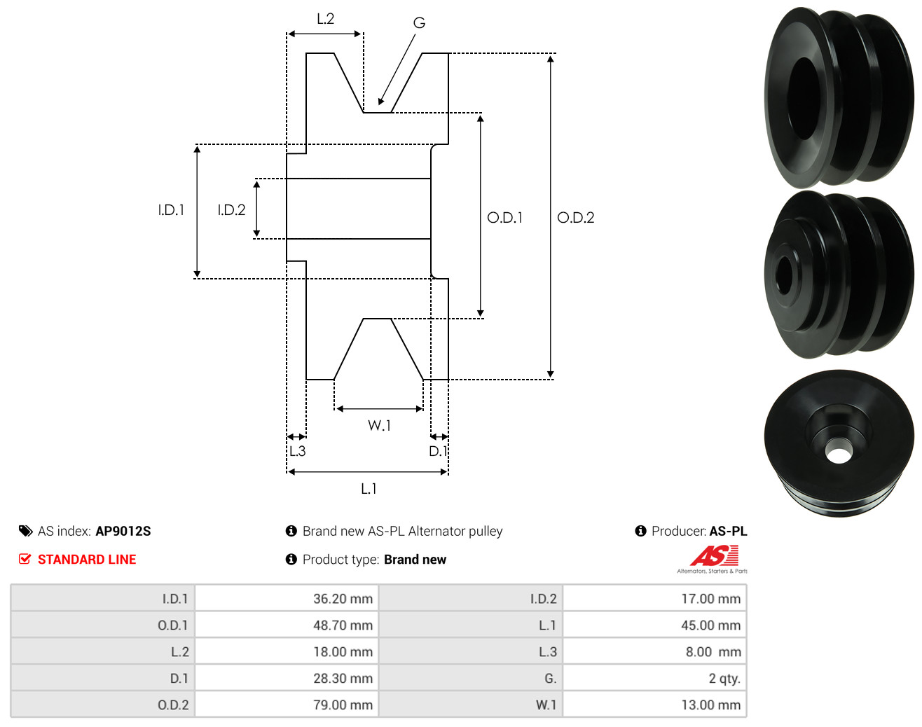 Pulley, alternator - AP9012S AS-PL