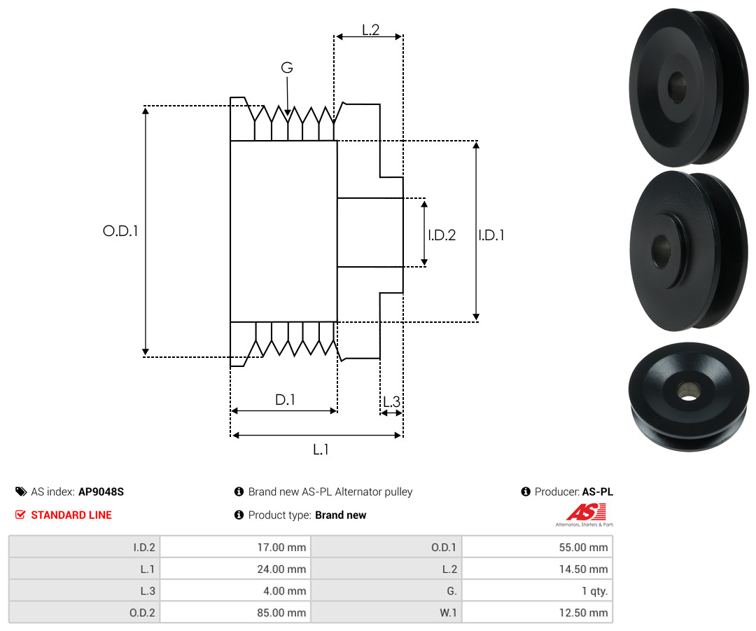 Pulley, alternator - AP9048S AS-PL