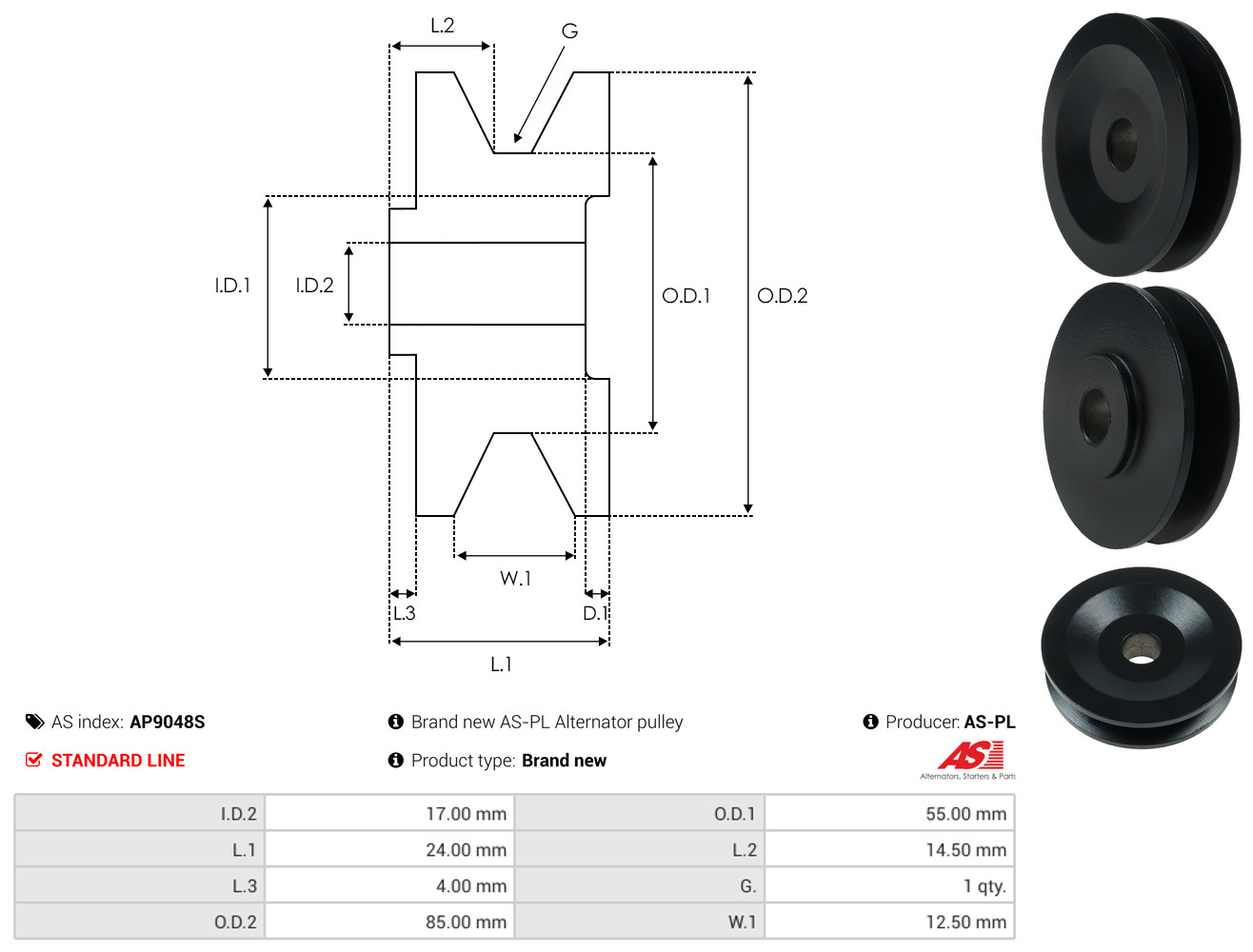 Pulley, alternator - AP9048S AS-PL