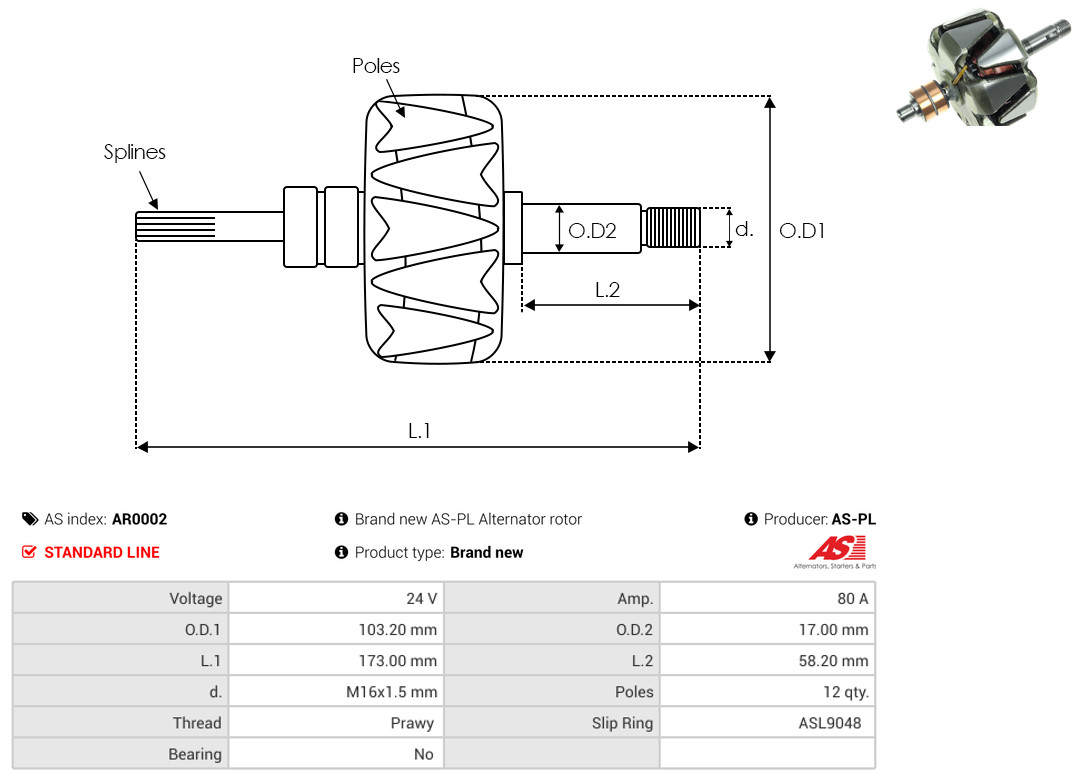 Rotor, alternator - AR0002 AS-PL