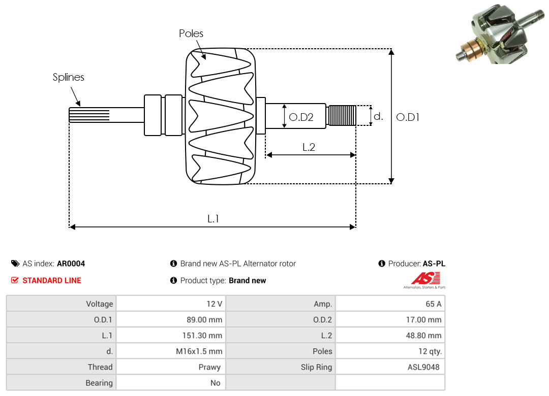 Rotor, alternator - AR0004 AS-PL