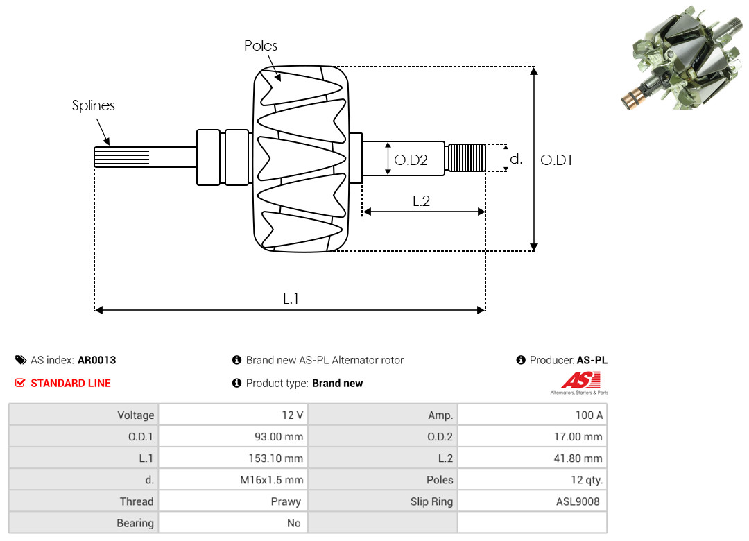 Rotor, alternator - AR0013 AS-PL