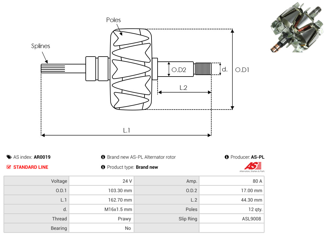 Rotor, alternator - AR0019 AS-PL