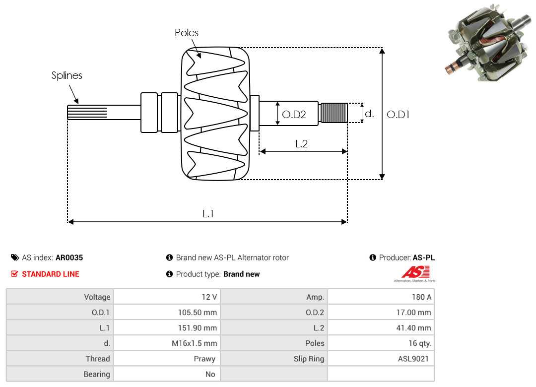 Rotor, alternator - AR0035 AS-PL