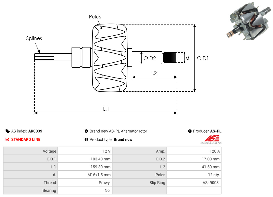 Rotor, alternator - AR0039 AS-PL
