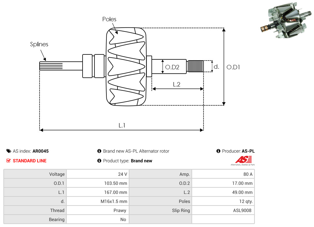 Rotor, alternator - AR0045 AS-PL