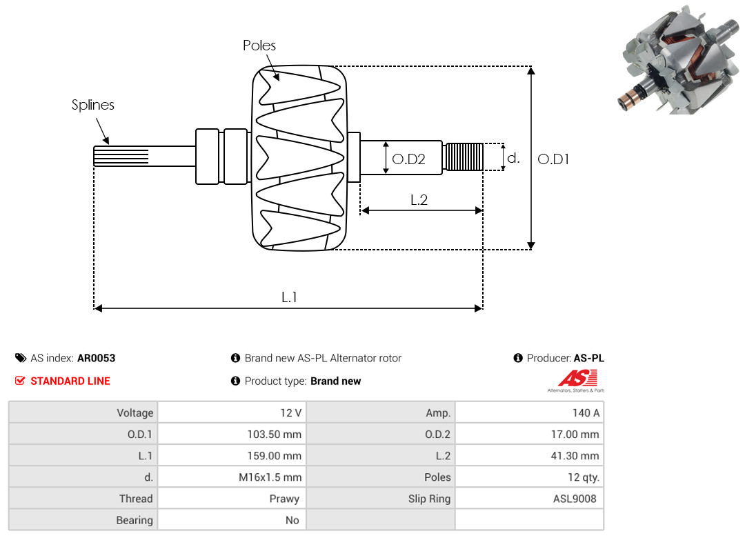 Rotor, alternator - AR0053 AS-PL