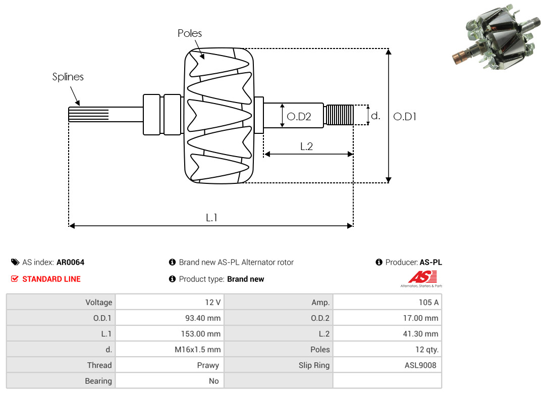 Rotor, alternator - AR0064 AS-PL