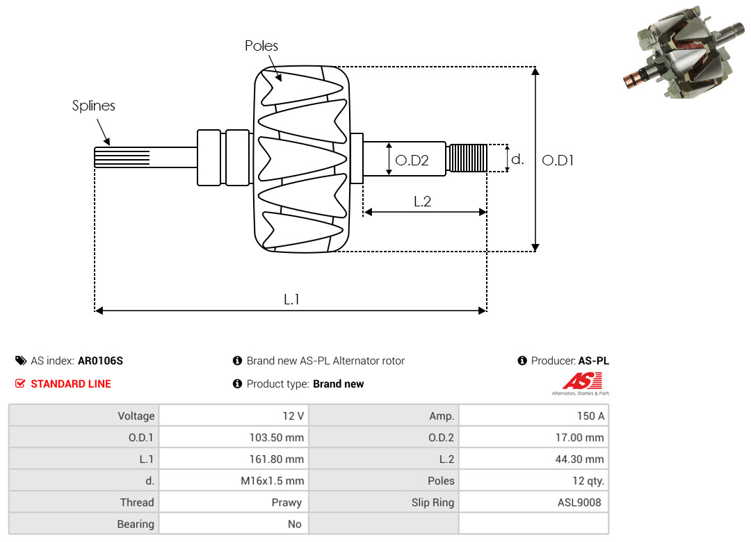 Rotor, alternator - AR0106S AS-PL