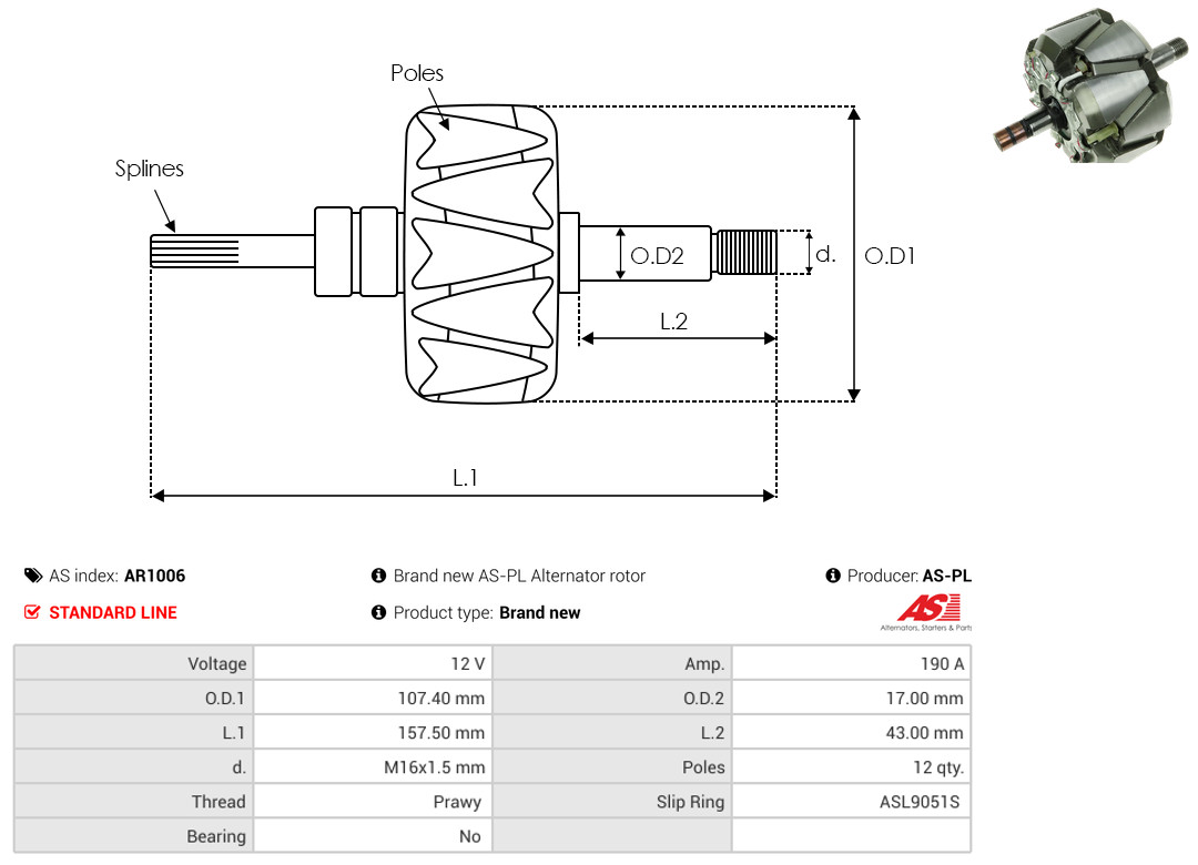 Rotor, alternator - AR1006 AS-PL
