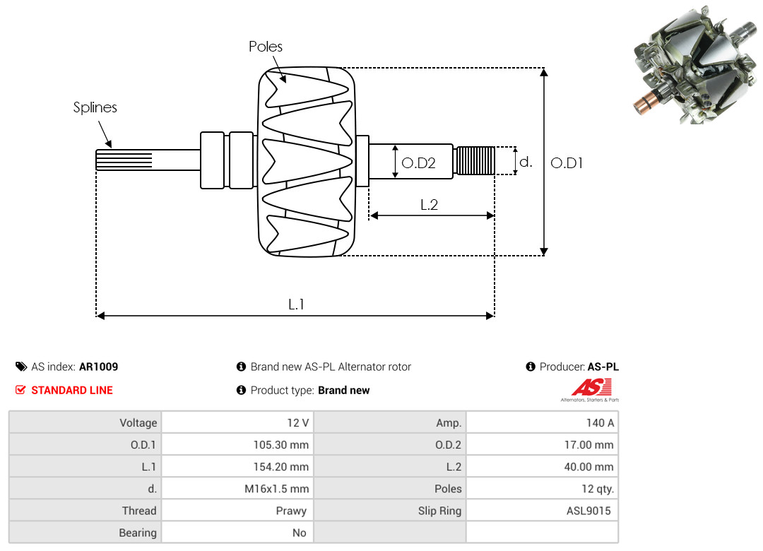 Rotor, alternator - AR1009 AS-PL