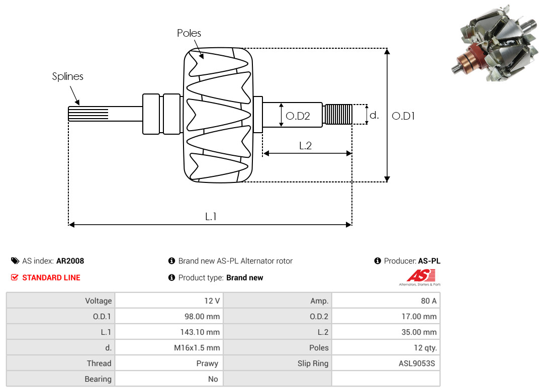 Rotor, alternator - AR2008 AS-PL