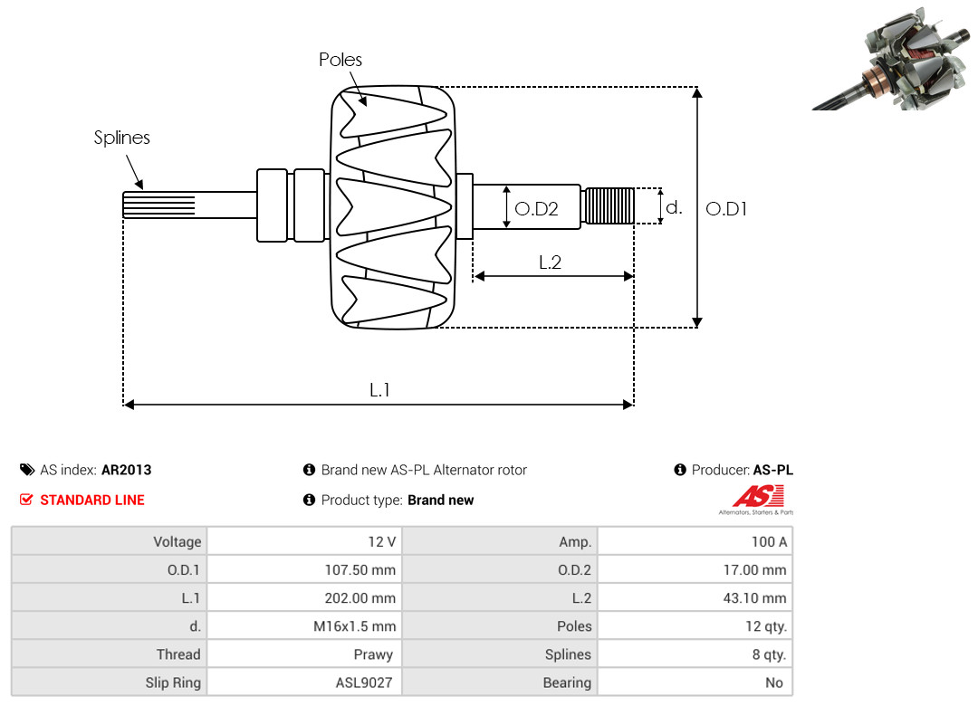 Rotor, alternator - AR2013 AS-PL