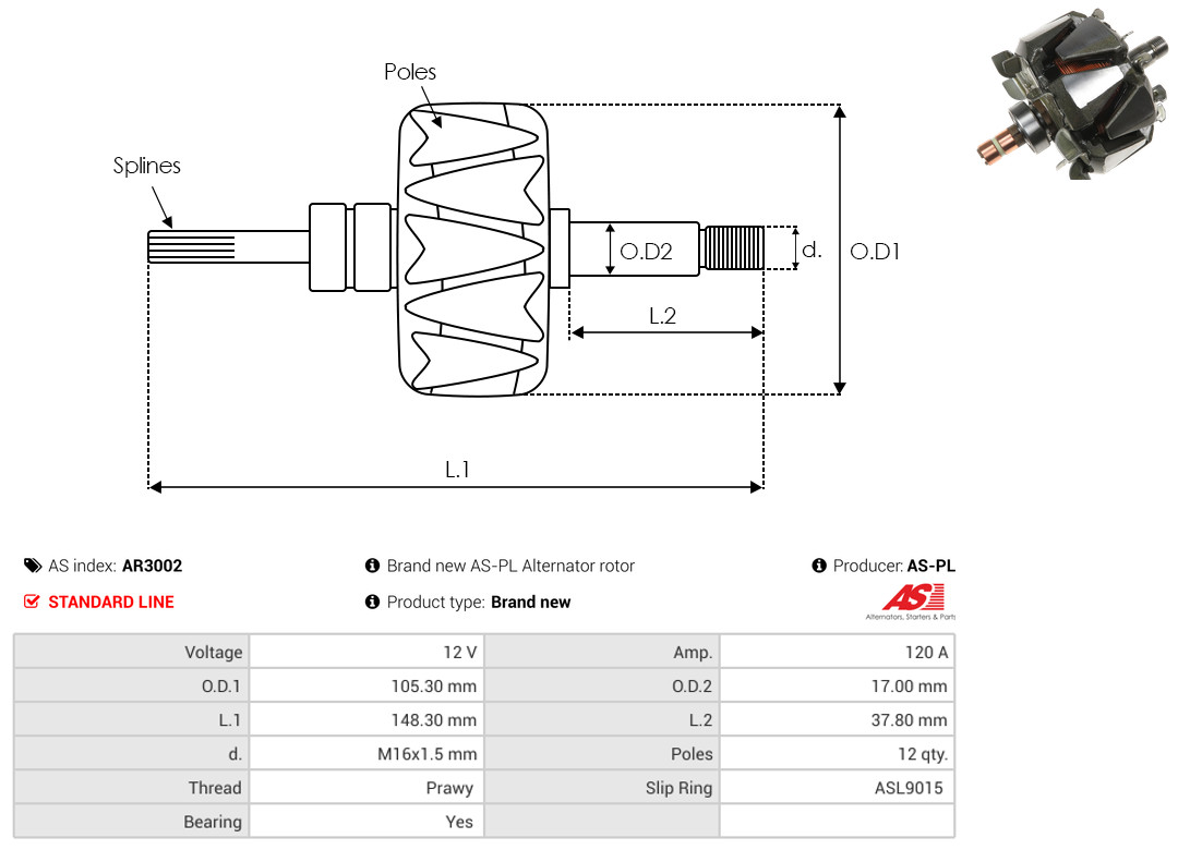 Rotor, alternator - AR3002 AS-PL