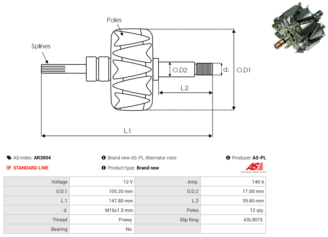 Rotor, alternator - AR3004 AS-PL