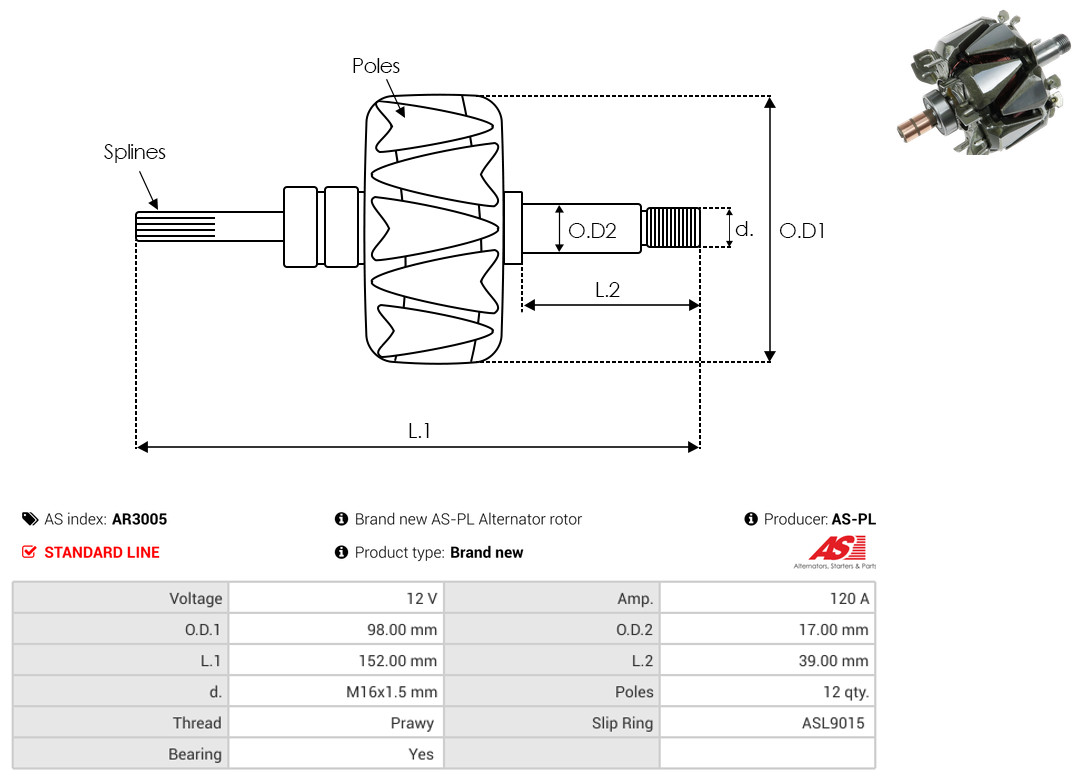 Rotor, alternator - AR3005 AS-PL