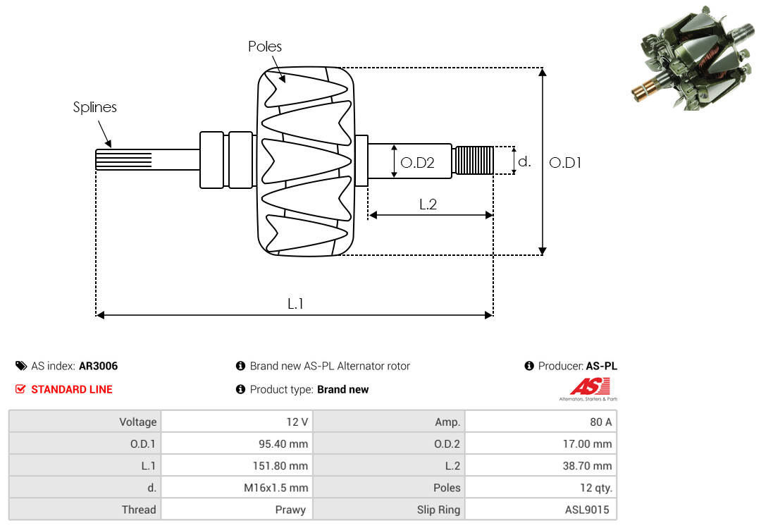 Rotor, alternator - AR3006 AS-PL