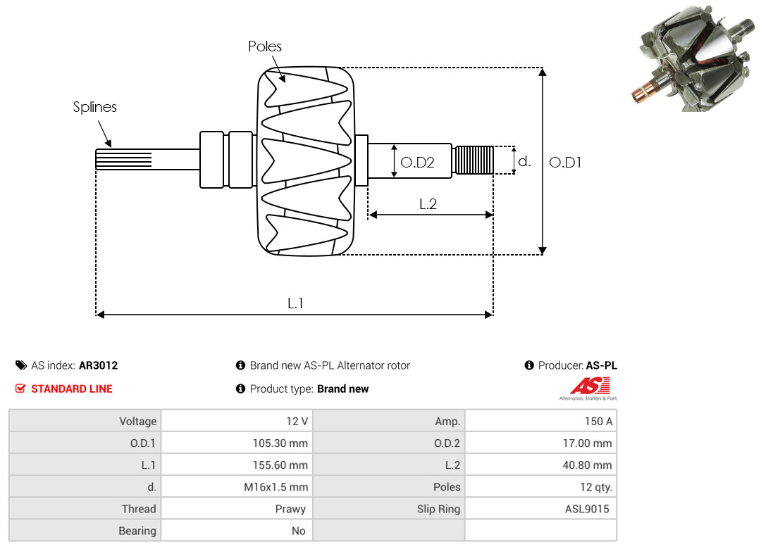 Rotor, alternator - AR3012 AS-PL